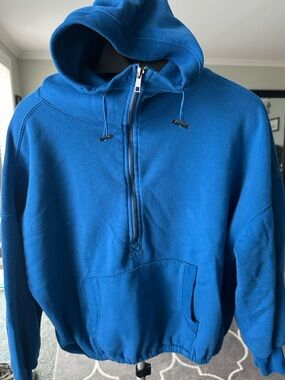 Blue Half-Zip Hooded Sweater